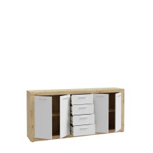 Anrichte >BACCIO< 4 Türen, 4 Schübe, Artisan Eiche Dekor / Weiß - 197,1x91,9x41cm BxHxT