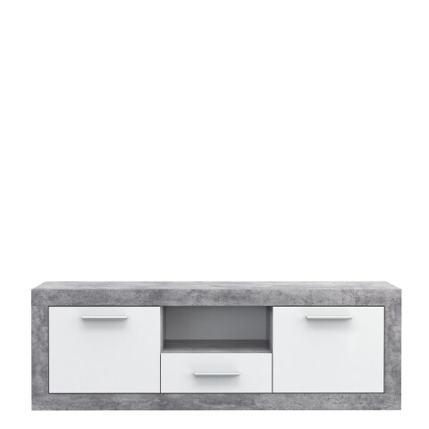 Lowboard >BACCIO< 2 Türen, 1 Schub, Betonoptik Lichtgrau / Weiß - 147,7x49,8x41cm BxHxT