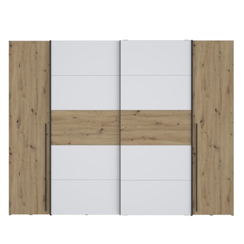 Dreh-/Schwebetürenschrank >NARAGO< 10 Böden, 2 Stangen, Artisan Eiche / Weiß - 270,3x210,5x61,2cm (BxHxT)