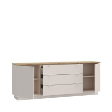 Sideboard >GANYMEDE< 2 Türen, 3 Schübe, Mauvella Eiche / Sand - 224,5x85,7x41,3cm (BxHxT)