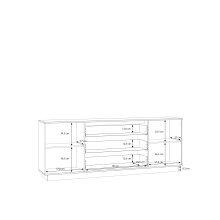 Sideboard >GANYMEDE< 2 Türen, 3 Schübe, Mauvella Eiche / Sand - 224,5x85,7x41,3cm (BxHxT)