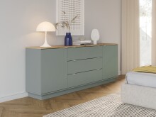 Sideboard >GANYMEDE< 2 Türen, Mauvella Eiche / salbeifarbig - 224,5x85,7x41,3cm (BxHxT)