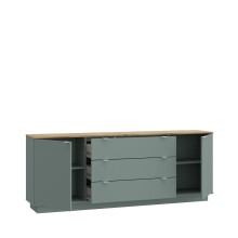 Sideboard >GANYMEDE< 2 Türen, Mauvella Eiche / salbeifarbig - 224,5x85,7x41,3cm (BxHxT)