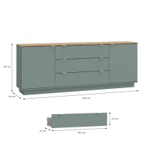 Sideboard >GANYMEDE< 2 Türen, Mauvella Eiche / salbeifarbig - 224,5x85,7x41,3cm (BxHxT)