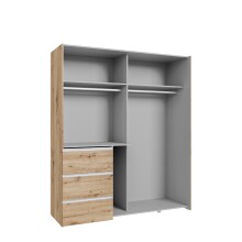 Schiebetürenschrank >WINN 2< 3 Schübe, 2 Stangen, Artisan Eiche Dekor - 170,3x200,5x61,2cm (BxHxT)