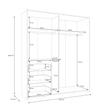 Schiebetürenschrank >WINN 2< 3 Schübe, 2 Stangen, Artisan Eiche Dekor - 170,3x200,5x61,2cm (BxHxT)