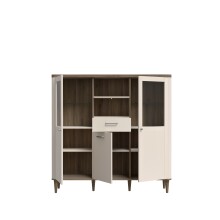 Highboard >LACETTI< in Valencia Eiche Dekor / sandfarbig - 144,8x142,9x41,2cm (BxHxT)