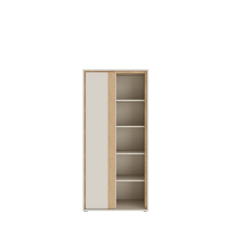 Hochschrank >WEXLIN< 8 Böden, sandfarbig / Mauvella Eiche Dekor - 76,3x164,9x50,2cm (BxHxT)