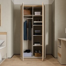 Drehtürenschrank >WEXLIN< 5 Böden, sandfarbig / Mauvella Eiche Dekor - 91,3x193,7x60cm (BxHxT)
