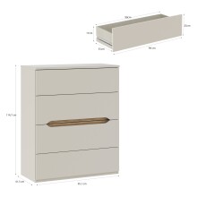 Schubkastenkommode >EDWAL< 4 Schübe, Sand / Mauvelle Eiche - 95,1x114,7x41,5cm (BxHxT)