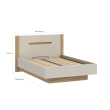 Stauraumbett >EDWAL< Lift-Lattenrost, sandfarbig / Eiche Dekor - 156,2x105,7x206,6cm BxHxT