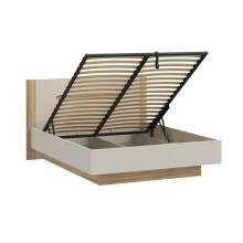 Stauraumbett >EDWAL< Lift-Lattenrost, sandfarbig / Eiche Dekor - 176,2x105,7x206,6cm BxHxT