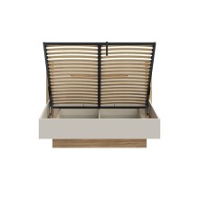 Stauraumbett >EDWAL< Lift-Lattenrost, sandfarbig / Eiche Dekor - 176,2x105,7x206,6cm BxHxT