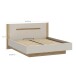 Stauraumbett >EDWAL< Lift-Lattenrost, sandfarbig / Eiche Dekor - 196,2x105,7x206,6cm BxHxT