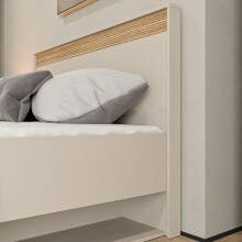 Stauraumbett >WEXLIN< in Sand / Mauvella Eiche Dekor - 100x96,3x210,8cm (BxHxT)