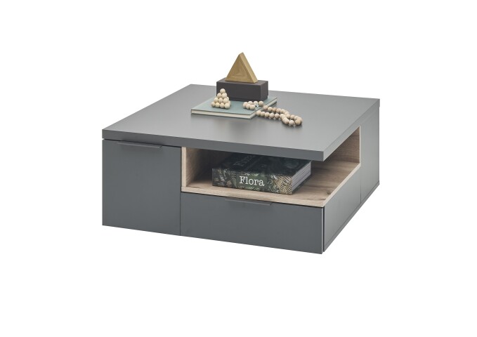 Couchtisch >Enna< 2 Schübe, dunkelgrau, Rima Oak, Span - 80x35x80cm (BxHxT)