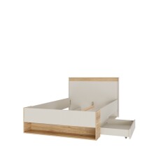 Stauraumbett >WEXLIN< in Sand / Mauvella Eiche Dekor - 130x96,3x210,8cm (BxHxT)