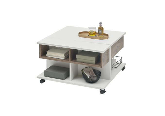 Couchtisch >Helen< höhenverstellbar, 4 Rollen, flagstaff, weiß - 75x44/67x75cm (BxHxT)