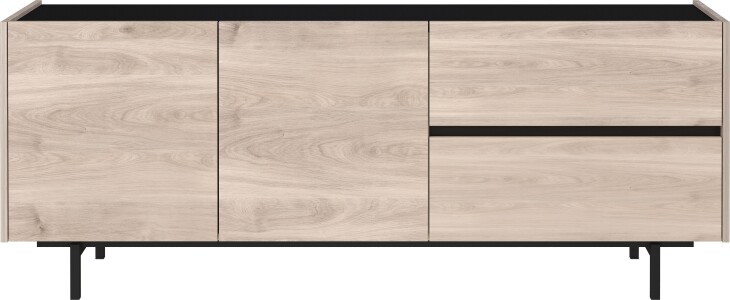 Lowboard >CANTORIA< 2 Türen, 2 Schübe, Castello-Eiche-Dekor/Schwarz - 162x63x40cm (BxHxT)