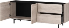 Lowboard >CANTORIA< 2 Türen, 2 Schübe, Castello-Eiche-Dekor/Schwarz - 162x63x40cm (BxHxT)