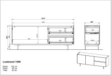 Lowboard >CANTORIA< 2 Türen, 2 Schübe, Castello-Eiche-Dekor/Schwarz - 162x63x40cm (BxHxT)