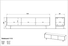 Lowboard >CANTORIA< 3 Klappen, Castello-Eiche-Dekor / Schwarz - 184x48x40cm (BxHxT)