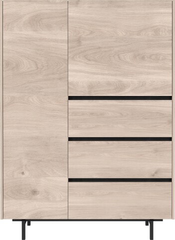 Highboard >CANTORIA< 2 Türen, 3 Schübe, Castello-Eiche-Dekor/Schwarz - 109x150x40cm (BxHxT)