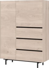 Highboard >CANTORIA< 2 Türen, 3 Schübe, Castello-Eiche-Dekor/Schwarz - 109x150x40cm (BxHxT)