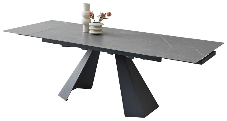 Kulissen-Esstisch >Mitch< ausziehbar, grau / schwarz, Keramik + Metall - 160/240x76x90 (BxHxT)
