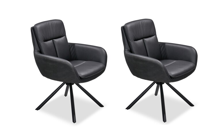 Armlehnstuhl >Amy< (2er Set) Echtleder-Sitz + Mikrofaser, schwarz - 63x90x65 (BxHxT)
