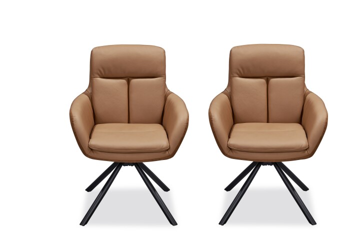 Armlehnstuhl >Amy< (2er Set) Echtleder-Sitz + Mikrofaser, braun - 63x90x65 (BxHxT)