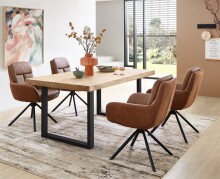 Armlehnstuhl >Amy< (2er Set) Echtleder-Sitz + Mikrofaser, braun - 63x90x65 (BxHxT)