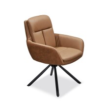 Armlehnstuhl >Amy< (2er Set) Echtleder-Sitz + Mikrofaser, braun - 63x90x65 (BxHxT)