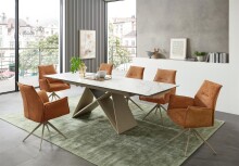 Armlehnstuhl >Kayla< (2er Set) drehbar, Bouclestoffbezug, orange, beige - 62x60x92 (BxHxT)