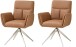 Armlehnstuhl >Sofia Premium< (2er Set) Federkern, drehbar, Leder cognac, Edelstahl - 61x94x67 BxHxT