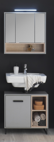 Badezimmer-Set >Tunis< (2-tlg. ) in Grau matt / Abs. Sonoma Eiche Dekor