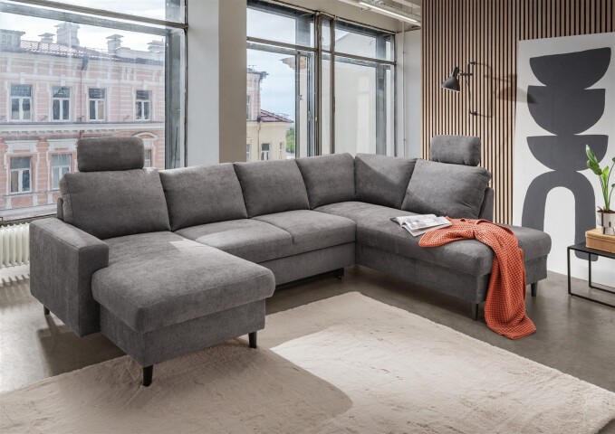 Wohnlandschaft >Pris< Schlaffunktion, Stauraum, dunkelgrau - 153x305x75x200 (LxBxHxT)