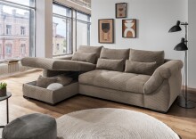 Polsterecke >Felicia< Schlaffunktion, Stauraum, Cord grau-braun - 302x89x188cm (BxHxT)