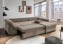 Polsterecke >Felicia< Schlaffunktion, Stauraum, Cord grau-braun - 302x89x188cm (BxHxT)
