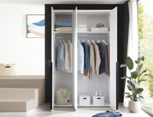 Drehtürenschrank >Kevo< 2 Böden, 2 Stangen, Spiegel, Weiß, Dekor - 135x225x52cm (BxHxT)