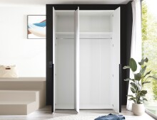 Drehtürenschrank >Kevo< 2 Böden, 2 Stangen, Spiegel, Weiß, Dekor - 135x225x52cm (BxHxT)