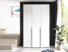Drehtürenschrank >Kevo< 2 Böden, 2 Stangen, Weiß, Dekor - 135x225x52cm (BxHxT)