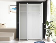 Drehtürenschrank >Kevo< 2 Böden, 2 Stangen, Weiß, Dekor - 135x225x52cm (BxHxT)