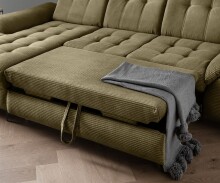 Polsterecke >Devland< Schlaffunktion, Kopfteilverstellung, Cord olive - 273x105x189cm BxHxT