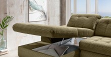 Polsterecke >Devland< Schlaffunktion, Kopfteilverstellung, Cord olive - 273x105x189cm BxHxT