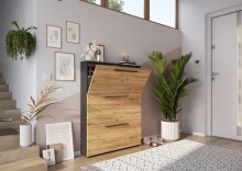 Schuhkipper >GW-WILDOMAR< 3 Klappen, Graphit / Navarra-Eiche-Dekor - 100x127x19cm (BxHxT)