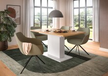 Kulissen-Esstisch >Motion< ausziehbar 190cm, weiß / artisan Eiche Dekor - 150/190x76x90cm (BxHxT)
