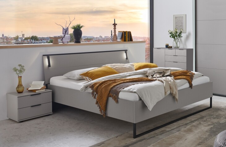 Bettanlage >Tilburg< (4tlg. ) Bett 168x92x210, Nachtkommoden, Sideboard, Saharagrau/Grafit