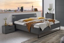 Bettanlage >Tilburg< (3tlg. ) mit 2 Nachtkommoden, LED, Grafit - 292x93x209cm (BxHxT)