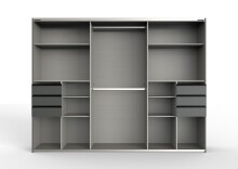 Schlafzimmer-Set >Tilburg< (4tlg.) Bett 188x92x210cm, Schrank, Nachtkommoden, Saharagrau / Grafit